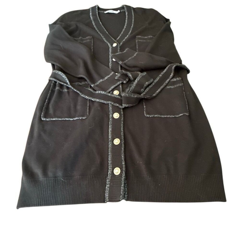NWT JustFab Women's Black Button Front Tie Belt Pockets Cardigan Dress Large